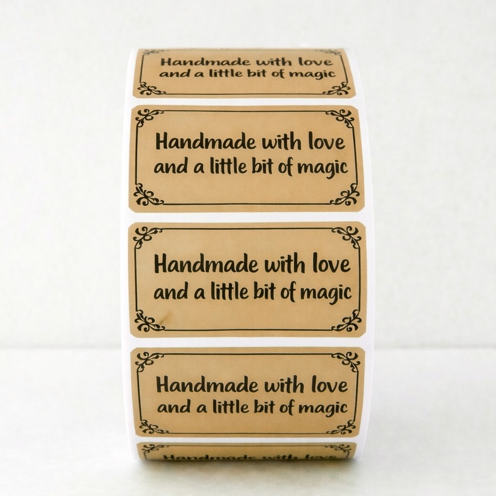 2 x 1 Inch Handmade With Love Stickers – 100 Pack Boutique Packaging Labels